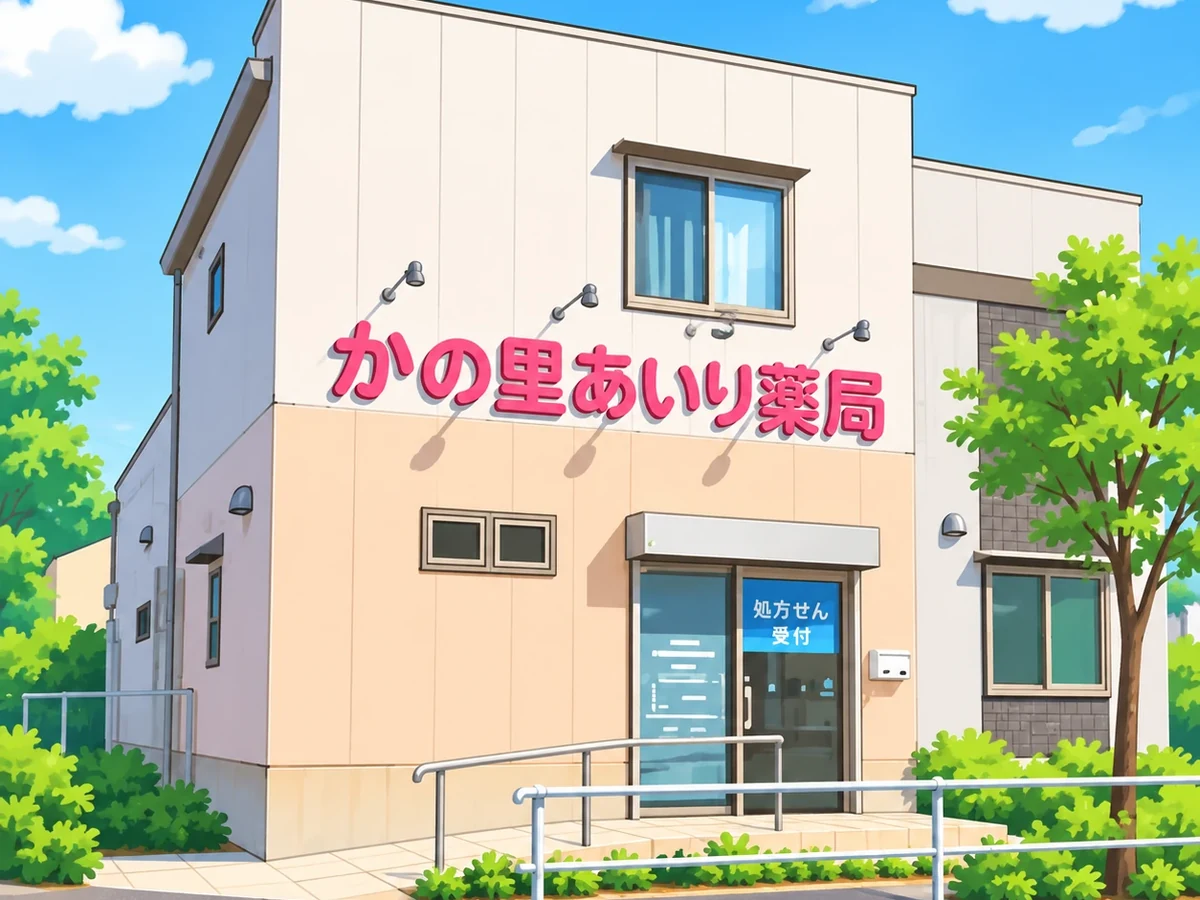 かの里あいり薬局の外観をイラスト風に表現したイメージ